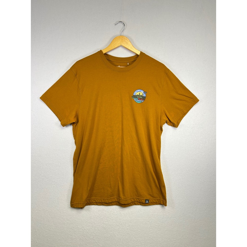 Alpine Design Men's Graphic T-Shirt Size L Yellow Camping Scene Short‎ Sleeve